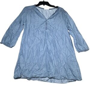 Great Expectations Maternity Dress M (8-10) Blue Chambray V-Neck 3/4 Sleeve‎